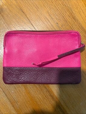 GAP Pink and Brown Leather Wristlet Clutch